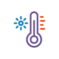 Temperature with heat and cold icon.