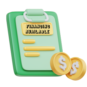 3D clipboard and coins with Financing Available written on it.
